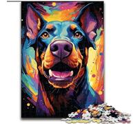 Puzzle Adulte 1000 pièces Doberman Pinscher coloré psychédélique en Bois, Jeu Familial interactif, adapté aux 14 Ans et Plus 50x75cm pour Jeu interactif en Famille