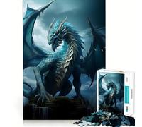 Puzzle Adulte 1000 pièces Dragon Ancien Bleu de l'eau,découpe Fine,Divertissement et résolution de problèmes,Jeu Confortable,décoration Murale de Noël (50x75cm)