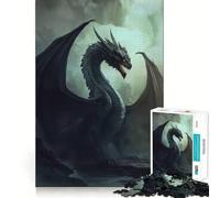 Puzzle Adulte 1000 pièces Dragon Noir Art Fantastique Découpe Nette,Jeu de Concentration Amusant,Moment de détente,Cadeau de Noël Amusant (38x26cm)