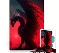 Puzzle Adulte 1000 pièces Dragon Noir aux Ailes Rouges,découpe Fine,Divertissement et résolution de problèmes,Jeu Confortable,décoration Murale de Noël (38x26cm)