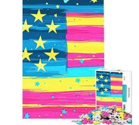 Puzzle Adulte 1000 pièces Drapeau américain Abstrait Décoration Murale Patriotique Aide à exercer Le Cerveau Une œuvre d'art Jeux relaxants pour Les 14 Ans et Plus (38x26cm)