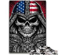 Puzzle Adulte 1000 pièces Drapeau américain Crâne Amusement en Famille Idéal comme Cadeau pour Toute la Famille à partir de 14 Ans 50x75cm