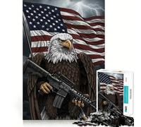 Puzzle Adulte 1000 pièces Drapeau et Aigle américain au Fusil Jeu de Stimulation mentale Découpe Laser de qualité supérieure Activité relaxante en Groupe à l'intérieur (50x75cm)