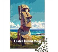 Puzzle Adulte 1000 Pièces, Easter Island Moai Statue, 52x38cm/1000pcs; Carton Blanc Lisse pour Un Tri Simple; pour Une Pause Calme en Intérieur