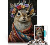 Puzzle Adulte 1000 pièces Écureuil avec des Fleurs Jouets Jeux éducatifs Soulagement du Stress Cadeau Amusant 52x38cm