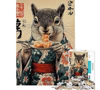 Puzzle Adulte 1000 pièces Écureuil en Kimono Mangeant Puzzle pour Adolescents Passe-Temps idéal pour Un Anniversaire Noël ou Tout Autre Cadeau (Taille 38x26cm)