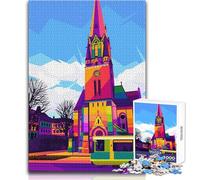 Puzzle Adulte 1000 pièces - Église et Tramway colorés - Style Pop Art - Idéal pour se détendre et se Relaxer - Découpe précise - Jeu de Loisirs créatifs - Dimensions:38x52cm