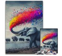 Puzzle Adulte 1000 pièces Éléphant fumé Arc-en-Ciel Puzzles en Bois Jeux Amusants, Idéal comme Cadeau pour Toute la Famille pour Les 14 Ans 50x75cm