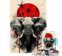 Puzzle Adulte 1000 pièces Éléphant Soleil Rouge Cadeau d'anniversaire ou de Noël Jeu de précision à partir de 14 Ans (50x75cm)