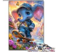 Puzzle Adulte 1000 pièces Éléphant sur Skateboard, Casse-tête éducatif, décoration Artistique pour la Maison et Le Bureau, 14 Ans et Plus, 50x75cm
