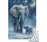 Puzzle Adulte 1000 Pièces, Elephant with Baby, 52x38cm/1000pcs, pour Progresser À Son Propre Rythme; Pièces en Carton Blanc pour La Table