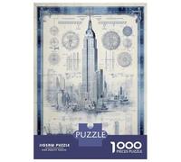 Puzzle Adulte 1000 Pièces Empire State Building Blueprint Puzzle pour Adultes - Jeu Anti-Stress pour Améliorer La Mémoire - Idéal comme Cadeau pour Toute La Famille 70x50cm/1000pcs