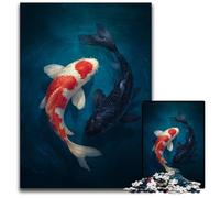 Puzzle Adulte 1000 pièces en Bois Motif carpes koï Noir et Blanc Jeu interactif Familial, Cadeau Casse-tête, Jouet éducatif 50x75cm