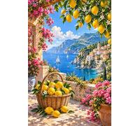 Puzzle Adulte 1000 pièces en Bois Panier de Citrons près du Village côtier