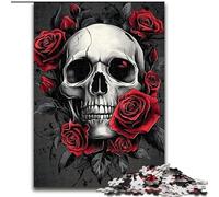 Puzzle Adulte 1000 pièces en Carton Motif tête de Mort et Rose 26x38cm Idéal pour Les Amoureux, idéal pour Noël, Le Nouvel an ou la Saint-Valentin