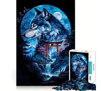 Puzzle Adulte 1000 pièces en Forme de Porte Torii avec Silhouette de Loup Jeu de Stimulation Cognitive Conception sans Espace Cadeau d'anniversaire Casse-tête (50x75cm)