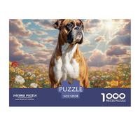 Puzzle Adulte 1000 Pièces Extrêmement Difficile Chien Mignon - Jack Russell dans Un Champ Fleuri, Jeu Éducatif Anti-Stress, Cadeau, 52x38cm
