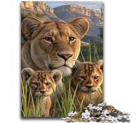 Puzzle Adulte 1000 pièces Famille de Lions africains Jeu Stimulant et Jeu Familial Décoration Murale Cadeaux d'anniversaire et de Noël Uniques 26x38cm