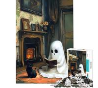 Puzzle Adulte 1000 pièces Fantôme Effrayant lisant près de la cheminée Aide à exercer Le Cerveau Une œuvre d'art Jeux relaxants pour Les 14 Ans et Plus (38x26cm)