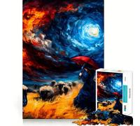 Puzzle adulte 1000 pièces Femme avec parapluie dans un ciel orageux Jeu de mémoire amusant Assemblage stable,pièces qui ne bougent pas Format compact Idéal pour des moments de jeu en famille (38x26cm)
