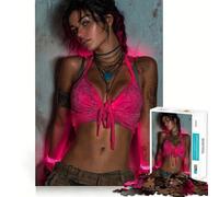 Puzzle Adulte 1000 pièces Femme en Haut Rose et Accessoires Jeu de Stimulation mentale Découpe Laser de qualité supérieure Activité relaxante en Groupe à l'intérieur (38x26cm)