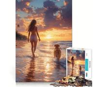 Puzzle Adulte 1000 pièces Femme et Chien Marchant sur la Plage,Jeu cognitif,Assemblage précis sans espaces,activité apaisante pour se détendre (38x52cm)