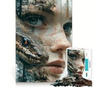 Puzzle Adulte 1000 pièces Femme et Serpent Double Exposition Jeu de Stimulation Cognitive Conception sans Espace Cadeau d'anniversaire Casse-tête (38x52cm)