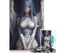 Puzzle Adulte 1000 pièces Fille Anime Ange aux Cheveux Bleus Jeu aux Bords Nets,Jouet de Construction et de Concentration,Divertissement Relaxant,Cadeau de Noël (38x26cm)
