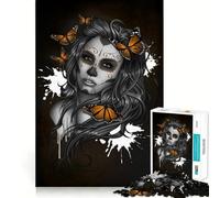 Puzzle Adulte 1000 pièces Fille au crâne de Sucre et Papillon 38x52cm - Stimule la mémoire - Calme et sérénité - Objet de Collection aux Bords Nets
