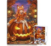 Puzzle Adulte 1000 pièces - Fille renarde Anime sur Une Citrouille d'halloween - Design Magnifique - Jeu d'analyse et de logique - Idée Cadeau Père Noël Secret - Dimensions : 50x75cm