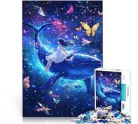 Puzzle Adulte 1000 pièces Fille sur Une Baleine avec des Papillons Assemblage du modèle Car C'est Un pour Toute la Famille 75x50cm