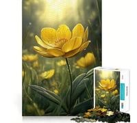 Puzzle Adulte 1000 pièces Fleur de Bouton d'or Jaune avec Gouttes de rosée Jeu de mémoire Découpe de Haute précision Activité Manuelle Calme Exercice Mental à Faire à la Maison (38x26cm)