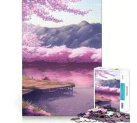 Puzzle Adulte 1000 pièces Fleurs de Cerisier Japon Découpe serrée Jeu de résolution de problèmes Amusant Loisirs et Divertissement Décoration d'anniversaire Cadeau (38x26cm)