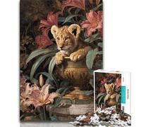 Puzzle Adulte 1000 pièces Fleurs et bébé léopard, Jouet éducatif et décompressant, idéal comme Cadeau pour Toute la Famille 75x50cm