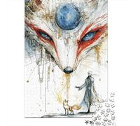 Puzzle Adulte 1000 Pièces, Fox Spirit Magical Fantasy Artwork, 38x26cm/1000pcs, pour Une Activité Posée À La Maison; Pièces Blanches avec Peu De Poussière