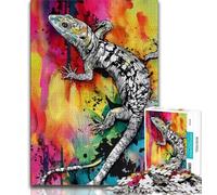 Puzzle Adulte 1000 pièces Gecko Aquarelle Difficile, Jeu Stimulant et Jeu Familial avec Affiche et fiche de Questions-réponses Assorties 75x50cm