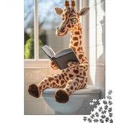 Puzzle Adulte 1000 Pièces, Giraffe Reading on The Toilet, 70x50cm/1000pcs; Moment Tranquille Autour De La Table; Pièces Blanches pour Un Tri Ordonné