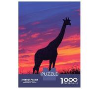 Puzzle Adulte 1000 Pièces Giraffe Silhouette Sunset Puzzle pour Adolescents Course De Vitesse Manuelle Liste De Souhaits avec Le Père Noël Jeu Stimulant Jouets 52x38cm/1000pcs