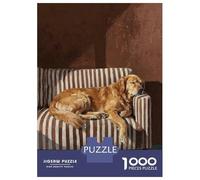 Puzzle Adulte 1000 Pièces, Golden Retriever Sleeping on Striped Couch, Expérience Puzzle Relaxante, Activité Familiale De Noël, Pièces Durables, 38x26cm/1000pcs