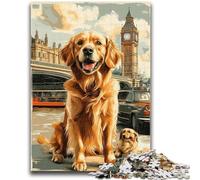 Puzzle Adulte 1000 pièces Golden Retriever sous Big Ben 1000 pièces pour Adolescents, avec Affiche et fiche de Questions-réponses pour Les 14 Ans et Plus (38x26cm)