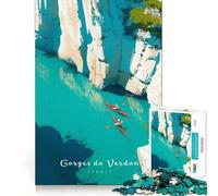 Puzzle Adulte 1000 pièces Gorges du Verdon Kayak Jeu de précision Jouet cérébral Intelligent pour Passer Le Temps Libre Cadeau d'anniversaire pour l'esprit (38x26cm)
