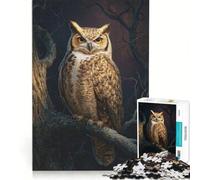 Puzzle Adulte 1000 pièces Grand-duc d'Amérique perché sur Une Branche, Jeu Impossible, améliore la mémoire, avec des pièces de Formes aléatoires Parfaitement emboîtables 38x26cm