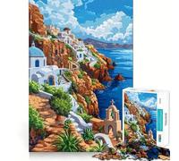 Puzzle Adulte 1000 pièces Grèce Santorin Pixel Art Découpe Idéal Décoration Casse-tête Cadeau Loisirs Divertissement Anniversaire Cadeau Passe-Temps (50x75cm)