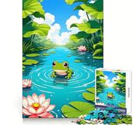 Puzzle Adulte 1000 pièces Grenouille de Dessin animé dans Un étang de nénuphars Développe la mémoire Paisible et Amusant Bords Nets Cadeau mémorable (38x26cm)