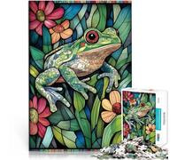 Puzzle Adulte 1000 pièces Grenouille en vitrail pour Le Jeu éducatif Challenge Toy Décoration Murale, Cadeaux Uniques pour Anniversaire et Noël 75x50cm