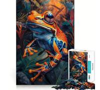 Puzzle Adulte 1000 pièces Grenouille Orange Tropicale Bords impeccables Jeu de Concentration mentale Amusant et Calme Décoration de Noël (50x75cm)