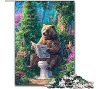 Puzzle Adulte 1000 pièces Grizzly Bear sur Les Toilettes, Jeu éducatif pour Anniversaire et Noël, pour Les 14 Ans et Plus, 50x75cm