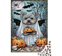 Puzzle Adulte 1000 Pièces Halloween Ghost Dog Art Print Puzzle Adulte Jeu Manuel Décoration Parfaite Cadeaux Uniques pour Anniversaire Et Noël 70x50cm/1000pcs