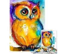 Puzzle Adulte 1000 pièces Hibou Couleur Aquarelle Mignonne Impossible Jeu Apprentissage Jouets Éducatifs Cadeaux Père Noël Secret pour Le Plaisir en Famille (Dimensions 38x52cm)