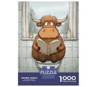Puzzle Adulte 1000 Pièces Highland Cow Reading on Toilet Puzzle pour Adolescents Course De Vitesse Manuelle Liste De Souhaits avec Le Père Noël Jeu Stimulant Jouets 52x38cm/1000pcs